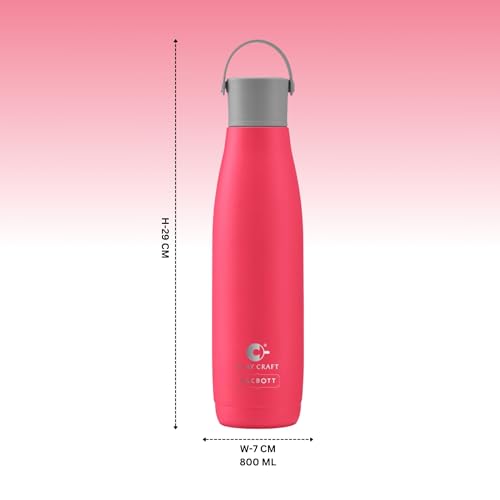 Image of Clay Craft VACBOTT Fresco Double Walled 18 Hours Hot and 24 Hours Cold Water Bottle-800ML, 2-Piece(Pink) Leak Proof|Easy to Carry|Gym Bottle|Home|Kitchen|Hiking|Travel Bottle|BIS Certified