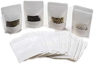 Sealable Bags | FVCENT Pack of 100 White Reusable Paper Press Seal Bags Food Storage Stand Up Pouch for Dried Fruit Coffee Seeds Bean Tea Leaf (White)