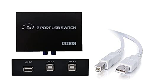 Image of 2 Ports USB 2.0 Selector Switch for PC Sharing Switch Box with 1pcs 4 feet Print Scanner Cables for PC Computer Scanner Printers Projector Camera and Keyboard-FM