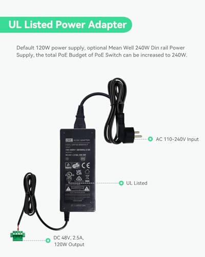 Image of LINOVISION Industrial 8-Port Full Gigabit PoE Switch with 4 BT 90W PoE++ Ports, 2 Gigabit SFP Uplinks, 120W Budget, NDAA Compliant, DIN-Rail Switch for PTZ Camera /Lighting /Monitor