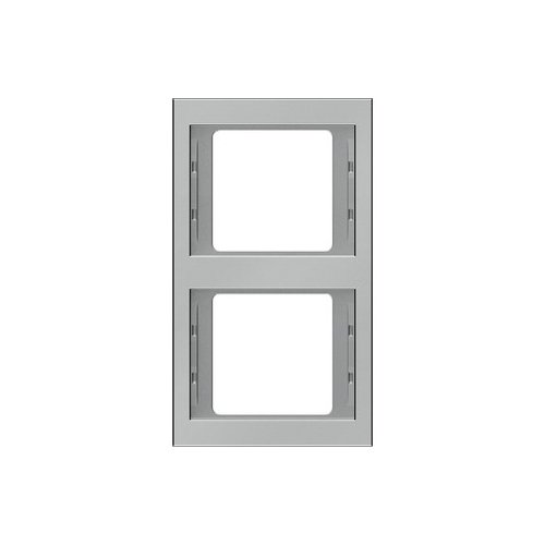 Cadre 2 postes vertical Hager K5 plaque double inox pour prise de courant