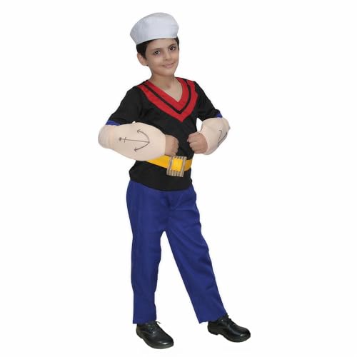 Image of Kaku Fancy Dresses Polyester Sailor Man Cartoon Costume -Blue & White, 5-6 Years, For Boys