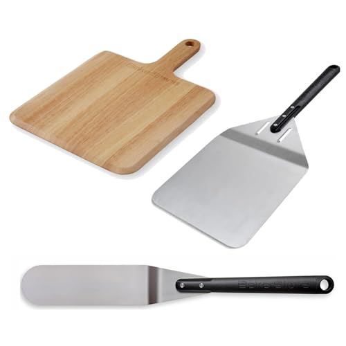 BakerStone Pizza Peel Kit Set of 3, Wood Pizza Paddle, Stainless Steel Pizza Peel and Pizza Turning Peel Turner