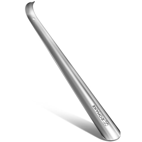 ZOMAKE 42CM Metal Shoe Horn - Long Handle Shoehorns Stainless Steel Shoe Horns Long Shoe Stick Wear Shoes Helper Shoe Lifter Spoon Silver for Men Women Seniors Kids