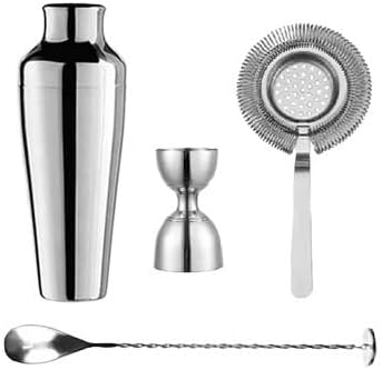 4pcs Copper Gold Plated Cocktail Shaker Set, Professional Bar Tool Kit for Home Bartending with Elegant Finish(Silver Set)