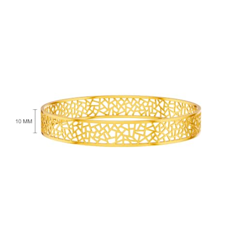 Image of KISNA 9KT Mosaicra Gold Bangle For Women | BIS Hallmarked Yellow Gold Bangle | Lightweight Daily Wear Gold Jewellery | Gift for Wife, Mother & Sister | S 2.4 Anna