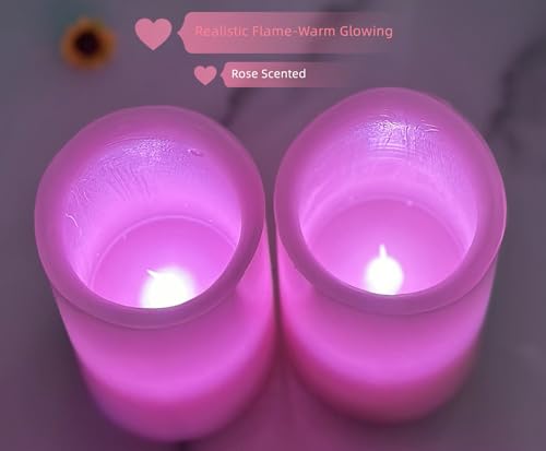 Adoria 048C Pink Flameless Candles Set 2-Real Wax Pillar Candles Battery With Rose Scented thumb #2