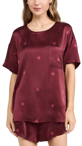Lunya Women's Washable Silk Tee Short Set, Burgundy Anise, M