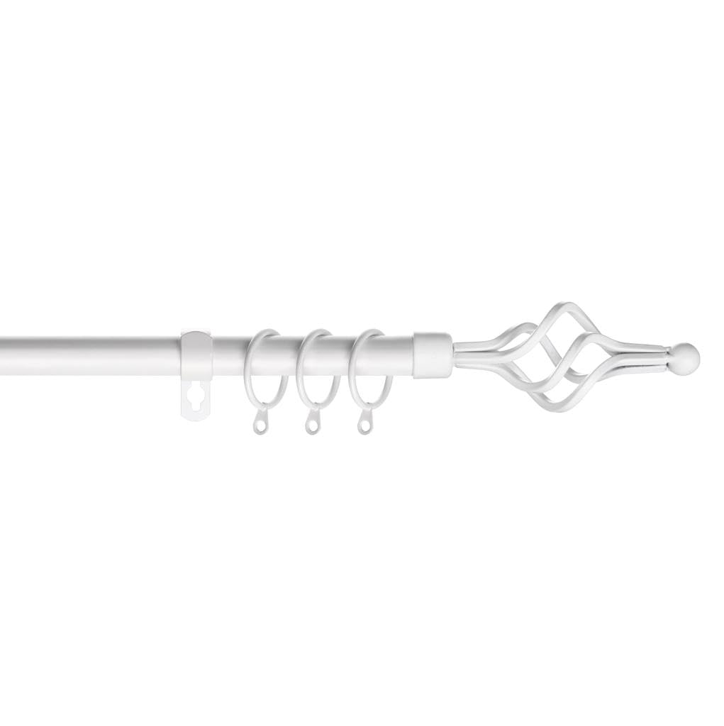 Home Harmony® Caprice Diamante 16-19mm Telescopic Extendable Metal Curtain Pole Set, Brushed Silver Black White (Bird Cage White, 120-210 cms)