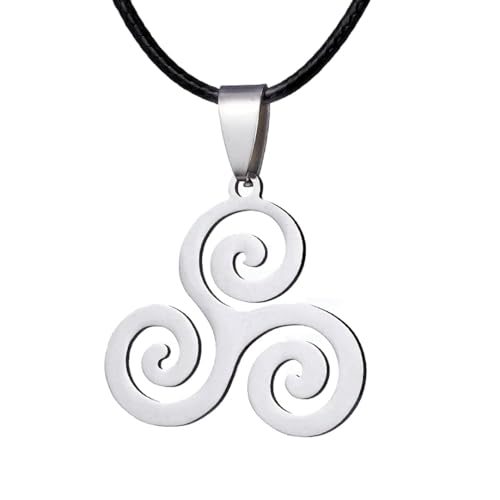 Simboliks Colgante Triskel Celta de Acero Inoxidable con Cordón Negro, Símbolo Celta Triskelion de Protección, Energía y Equilibrio, Amuleto Espiritual y Esotérico, Collar Unisex Hombre y Mujer