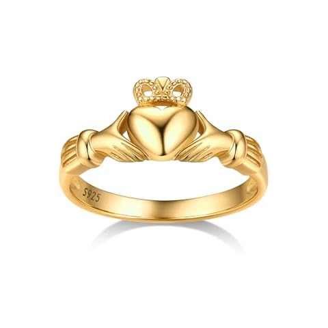 Bestyle Gold Claddagh Ring 925 Sterling Silver Irish Claddagh Ring Gold Promise Ring for Her, Delicate Irish Wedding Band Ring Infinity Love Eternity Ring for Wift Girlfriend, Size 4 Cover