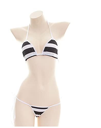SINROYEE Sexy Lingerie Set for Women Japanese Anime Bikini Swimsuit Stripe with Striped Thigh High Socks2