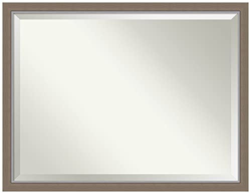 Image of Amanti Art Framed Vanity Mirror | Bathroom Mirrors for Wall | Eva Brown Narrow Mirror | Wall Mounted Mirror | X-Large Mirror | 33.25 x 43.25 in.