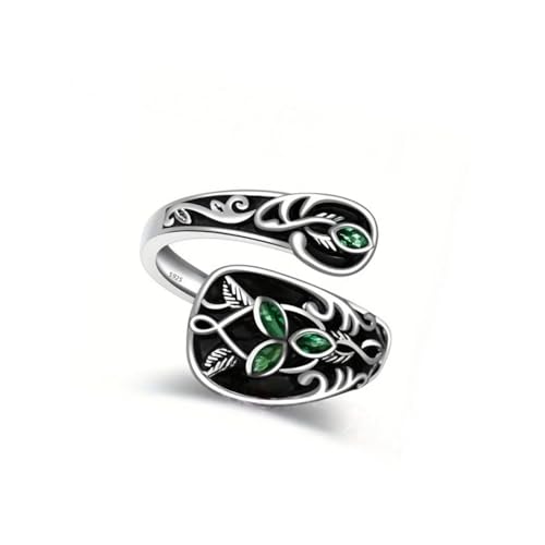 Bague vintage marbre vert et feuilles ciselées en alliage robuste