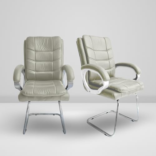 Image of activa Executive Office Visitor Chair | Ergonomic Relax Chair for Study, Home, Reception| Comfortable Cushioned Seat Back, Double Pipe Frame with Arm Rest Guest Seating (2, Beige, Star)