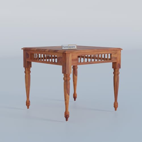 Image of Dining Table 4 Seater | Solid Sheesham Wood Four Seater Dining Table Set with 4 Cushioned Chairs | Rectangular Dinner Table for Home, Kitchen & Living Room, Honey Finish