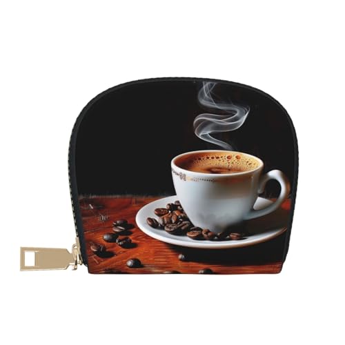 Hot Coffee with Coffee Bean Printed Card Wallet for Women Men Cute Zipper Card Cases Holder Mini Coin Purse with 12 Card Slots2