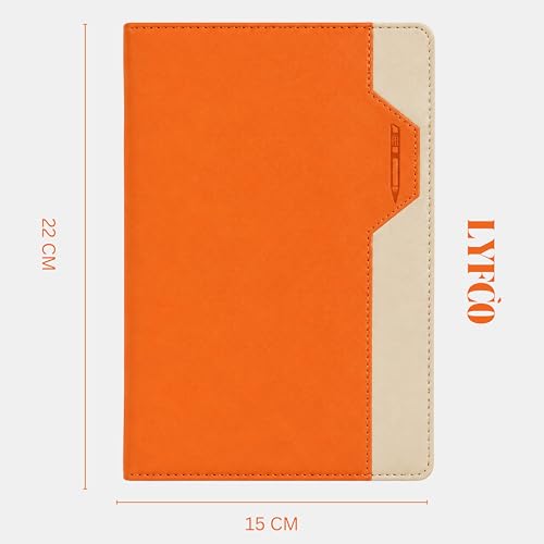 Image of A5 Soft PU Leather Notebook Journal with Pen Holder & Bookmark Ribbon, 120 Sheets /240 Pages Lined Paper, Premium Leather Diary for Office, Work, Business, Meeting Notes, Travel, Students & Professionals (21 X 15 CM) (Orange)