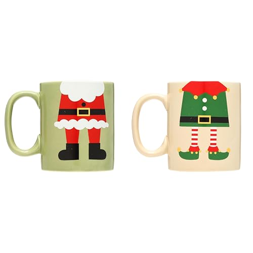 Pearhead Canecas de Natal combinando, conjunto de canecas de Papai Noel e elfo, decoração de casa de Natal, presentes de férias, conjunto de 2 xícaras de café sazonais, seguro para micro-ondas e
