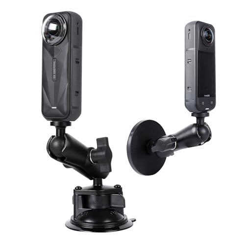 xik 2 in 1 Suction Cup and Magnetic Camera Mount Stand Kit for Insta360 Series Car Mount Windshield Dashboard Hood Holder Compatible with Insta360 X5 X4 X3 & More Action Camera