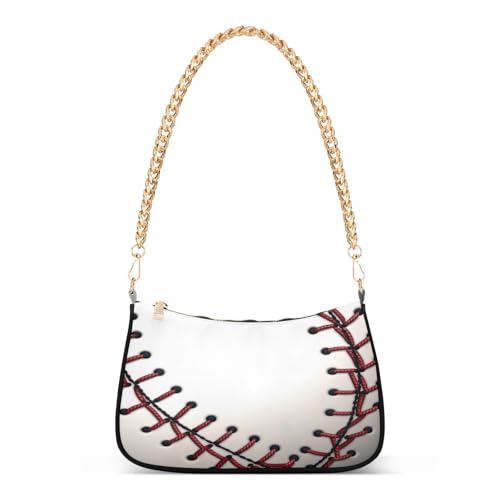Baseball Shoulder Bag for Women, Handbag with Chain Strap, Soft Purse Tote Bag for Ladies