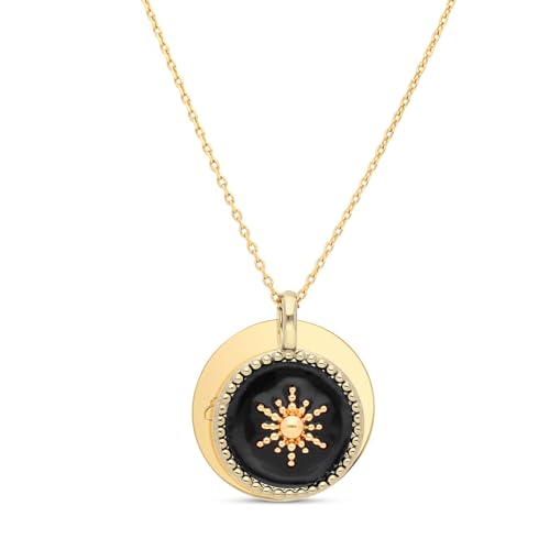 Collier médaille gravée en plaqué or d'exception et son charm soleil noir
