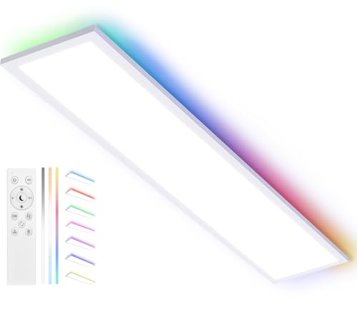 YindaLux LED Panel 120x30 cm mit RGB Backlight, 40W 4000LM Deckenlampe Dimmbar, Deckenleuchte mit Fernbedienung 2700K-6500K, Nachtlicht, Speicherfunktion, LED Panel Deckenleuchte für Wohnzimmer, Küche