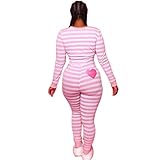 Women's V Neck Long Sleeve Jumpsuit Bodycon One Piece Pajamas Bodysuit Romper Sleepwear (WS-Pink, L)