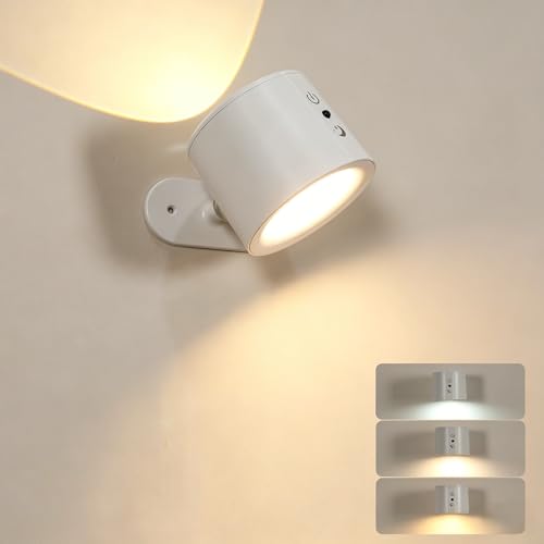 DAXGD Aplique de Pared Interior con Mando a Distancia, Recargable Lámpara de Pared con Touch Batería 1800mAh, Giratoria 360°, Lampara Lectura Cama Inalámbrica para Mesita de Noche en Dormitorio