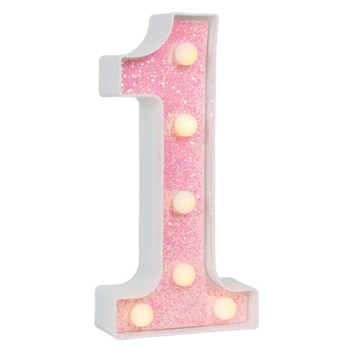 Image of Pink Glitter Marquee Light Up Numbers, LED Number Lights Battery Operated for Girls 1st 11th Pink Birthday Party Table Decorations, Wall Decor for Girls Bedroom, Number 1 Sign Warm White Lights