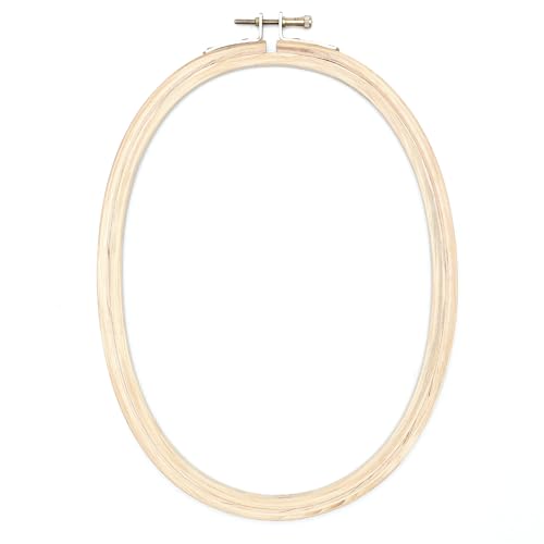 Image of EmbroideryMaterial Wooden Oval Embroidery Hoop Ring Frame (9.18 x 6.63 Inch) with Brass Screw | for Cross Stitch, Hand Embroidery, Macrame, DIY Craft & Wall Decor (1 Piece)