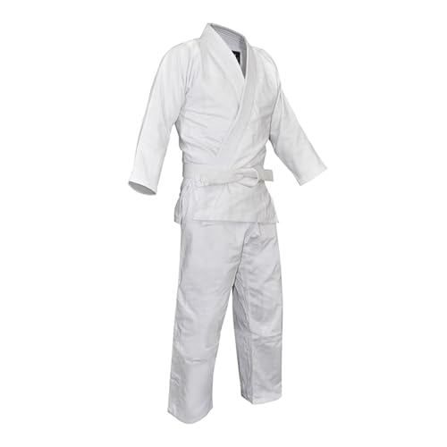pistro Traje de taekwondo de Judo Gi con cinturón, suave y transpirable, de algodón, uniforme de karate, para entrenamiento de competición, hombres y mujeres, 165 cm, color blanco
