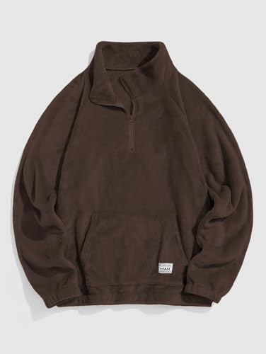 Image of ZAFUL Men 1 /4 Zipper Ethnic Aztec Fleece Unisex Winter Sweatshirt Tops 2026 | Funnel Neck Fluffy Polar Fleece Faux Sherpa Soft Thermal Pullover Kangaroo Pocket Jacket Hoodie Tops