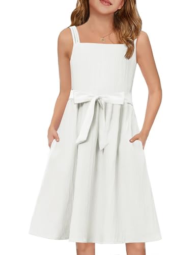 Arshiner Girls Cami Summer Sleeveless Bow Tie Casual Sundress with Pockets for 5-12 Y