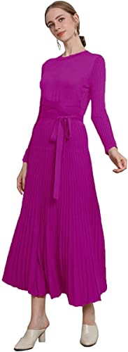 Image of Women's Long Sleeve Sweater Dress Ankle Length Fall Dress Vneck Knit Winter Dress