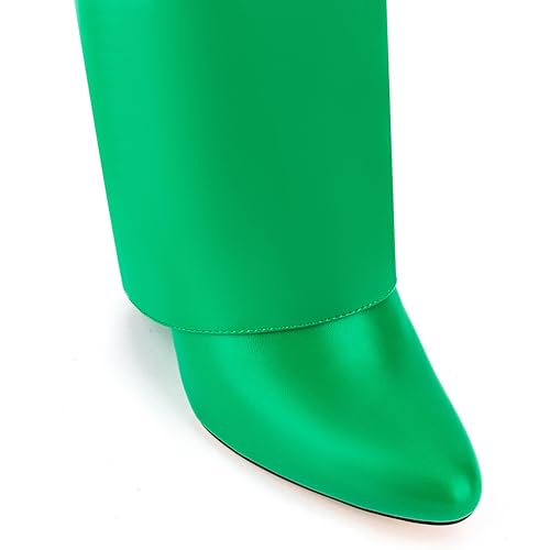 Image of Fold Over Knee High Boots for Women Pointy Pull-on Wedge Heel Knee Shark Boot With Side Zipper Covered Wedge Heel Padlock Boot