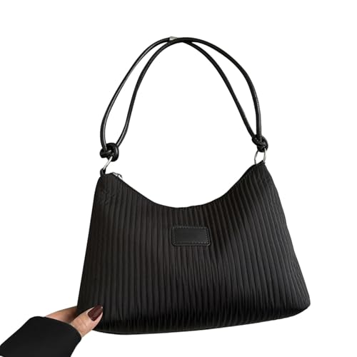 lazyfun Bolsos de hombro plisados pequeños bolsos de hombro para mujer Hobos Bolsos de moda con correa ajustable para mujer, Negro