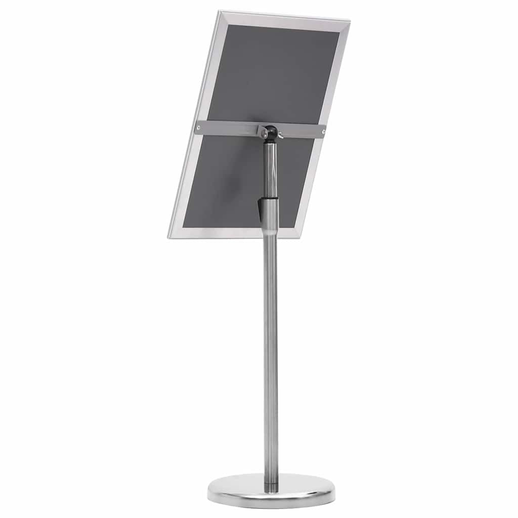 2 soportes para carteles, plateados, aluminio, 45 x 32,7 x 108 cm, altura regulable, giratorio, para presentación, interior y exterior, expositor, expositor con protección de seguridad