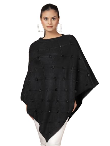 mafadeny Boat Neck Poncho with Beaded Grid Design-picture-28