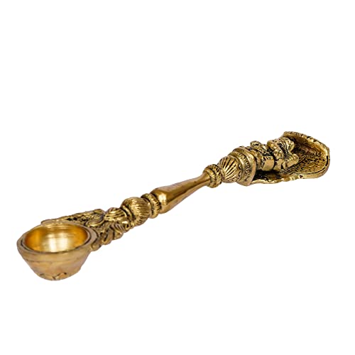 Image of eCraftIndia Ethnic Carved Brass Long Stick Diya with 1 Wick for Pooja Room and Temple, Gold, One Size, (BDP505)