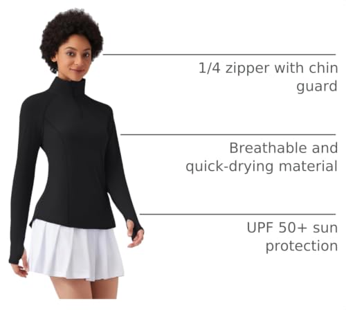 Image of LOMON Women Long Sleeve Shirts Sun Protection 1 /4 Zip Summer Quick Dry Hiking Shirts Quarter Zip Pullover for Women