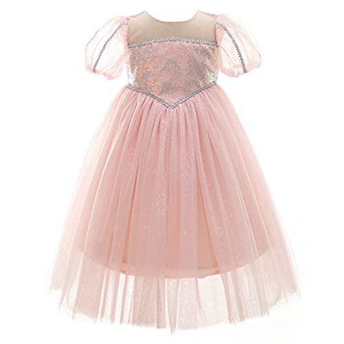 Weileenice Blush Pink Lace Flower Baby Girl Dress Sequins Tulle 0-6 Months Newborn Birthday Party Church Formal Ballgown Peach Infant Christmas Wedding Pageant Prom Princess Long Dresses New Year