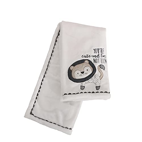 Image of Levtex Baby - Tanzania Plush Blanket - Appliqued and Embroidered Lion on Cream Plush - You're Cute and I'm Not Lion - Cream, Tan and Charcoal - Nursery Accessories - Blanket Size: 30 x 40 in.
