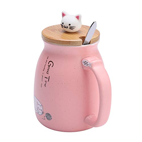Taza de cerámica, taza de cerámica de gato encantador de 1 pieza con cuchara y tapa Taza de leche de agua de café para… - Imagen 8