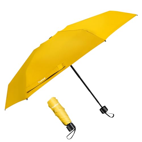 Image of TradMall Mini Travel Umbrella, Portable Lightweight Compact Parasol with 95% UV Protection for Sun & Rain, Yellow