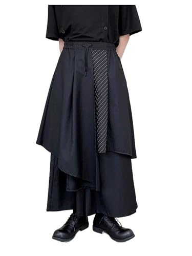 OYOANGLE Men\'s Gothic Skirt Pants Wide Leg Harem Pants Japanese Harajuku Kimono Trousers Black Medium - Thumbnail 2