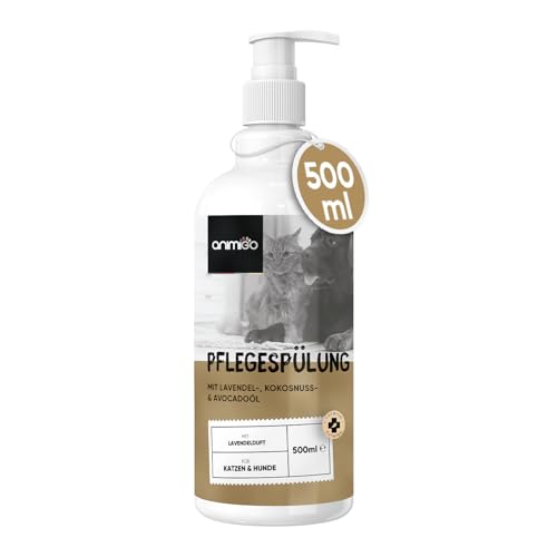 Animigo Pflege Conditioner für Hunde & Katzen - Natürliche Fellpflege für Langhaar & Kurzhaar - Laborgeprüftes Naturprodukt - Gegen Juckreiz & trockene Haut - Mit Kokosöl & Avocadoöl - 500ml Spülung