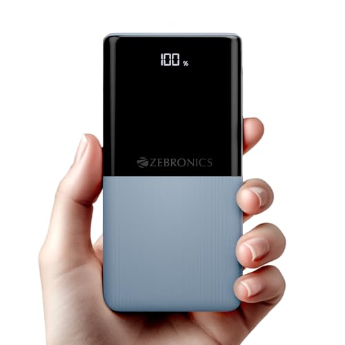 Image of ZEBRONICS 10000 mAh Power Bank | 22.5W Super Fast Charging | PD3.0 (PPS) | Dual Type-C & USB-A | LED Percentage Display | Sleek /Texured Body | for All Mobiles, Tablet, Earbuds, EnergiPod 10R1 (Blue)