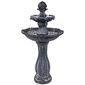 Sunnydaze 45-Inch 2-Tier Arcade Outdoor Solar Water Fountain - Outdoor Water Feature with LED Light for Garden, Patio, Yard or Balcony - Black