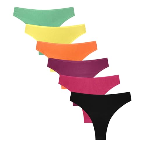 Image of High Waisted Cotton Thongs Underwear For Women Breathable Sport Athletics Panties High Rise Plus Size Multipack